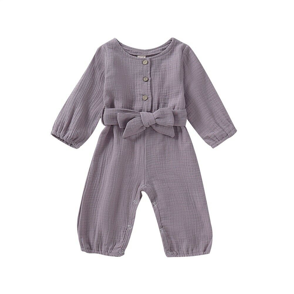 Vêtements printemps-automne pour enfants | Col rond, solide, combinaison barboteuse, vêtements à manches longues, tenues 0-24M: VIOLET / 18M