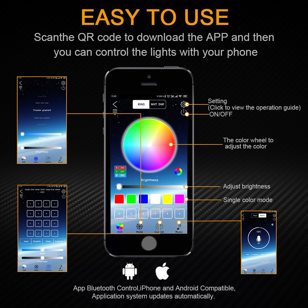 2 luces LED RGB de 80mm, 95mm, 5050, luces LED de colores con Ojos de Ángel, Control por aplicación Bluetooth, anillo Halo, intermitente automático para coche, faro delantero