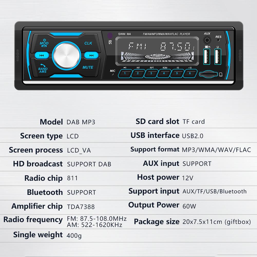 Dab bluetooth bil  mp3 stereo radiomodtager med fjernbetjening 1 din digital mediemodtager understøtter fm/am/rds/dab/dab  +/mp3
