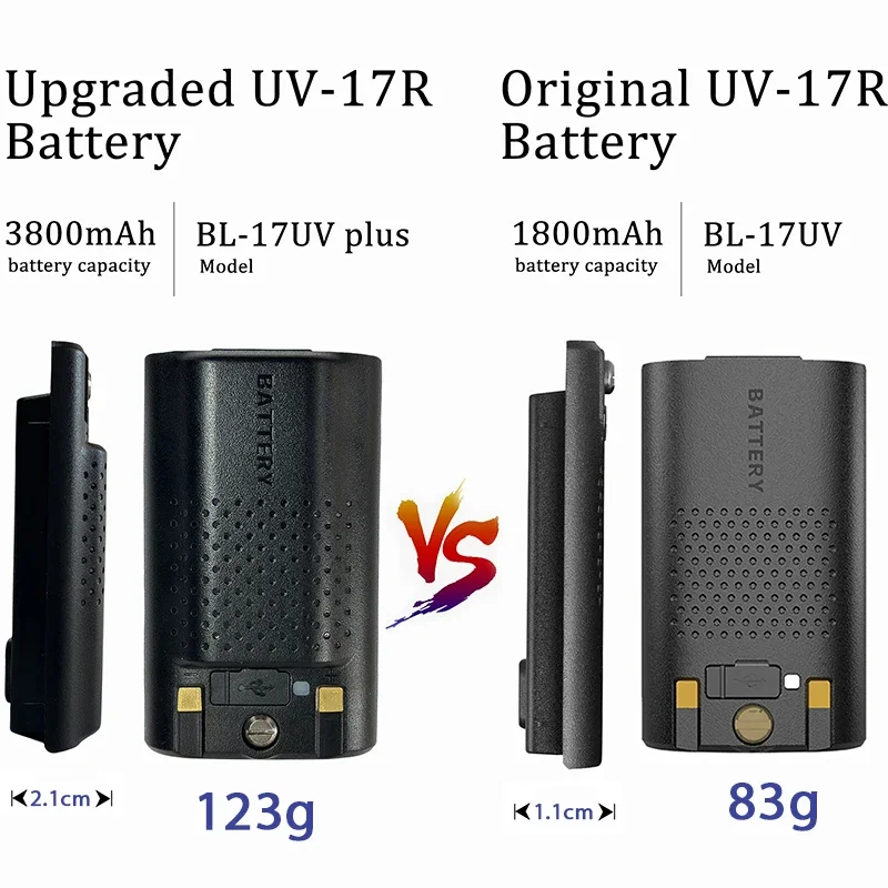 Baofeng UV-17 Pro Max Thicker Battery 3800mAh Type-C Charging BL-17UV Plus Rechargable Li-ion Batteries For UV-17M UV-17L Radios