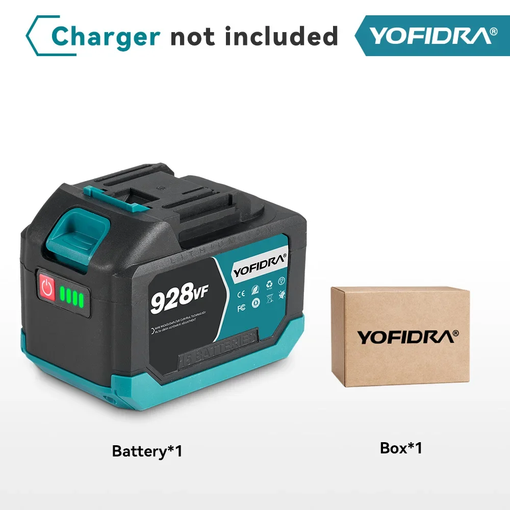 YOFIDRA 388VF 928VF Rechargeable Lithium Battery 22500mAh 15000mah Li-ion Battery for Electric Chainsaw Drill Wrench Power Tool: green
