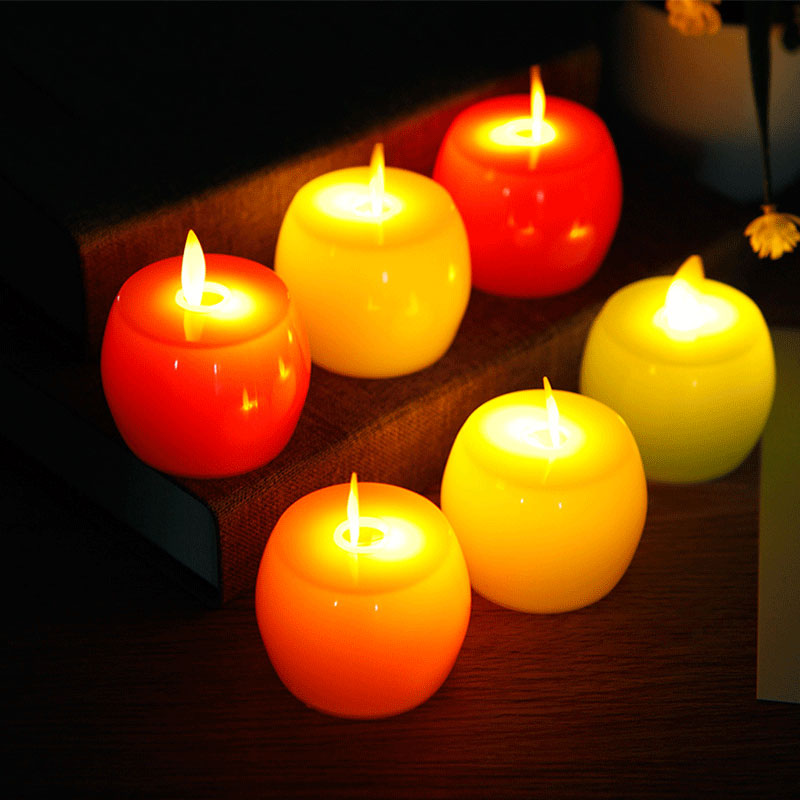 Pack of 6 Yellow Steady light Apple Shape Moving Wick Tea lights Candle