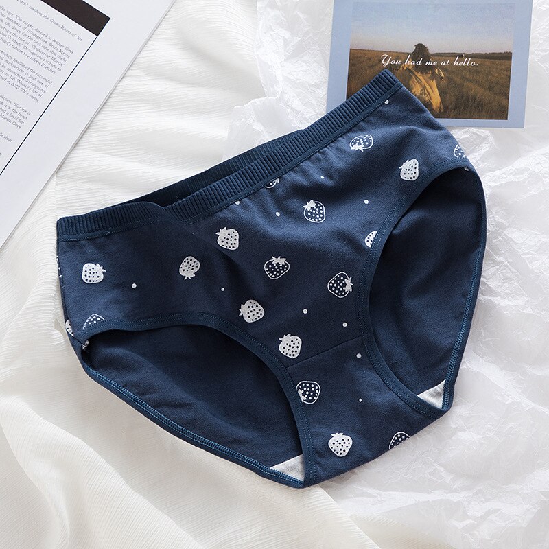 Sous-vêtements en coton bleu imprimé fraise, 6, pièces/ensemble, taille moyenne, entrejambe, culotte Triangle pour enfant et adolescent