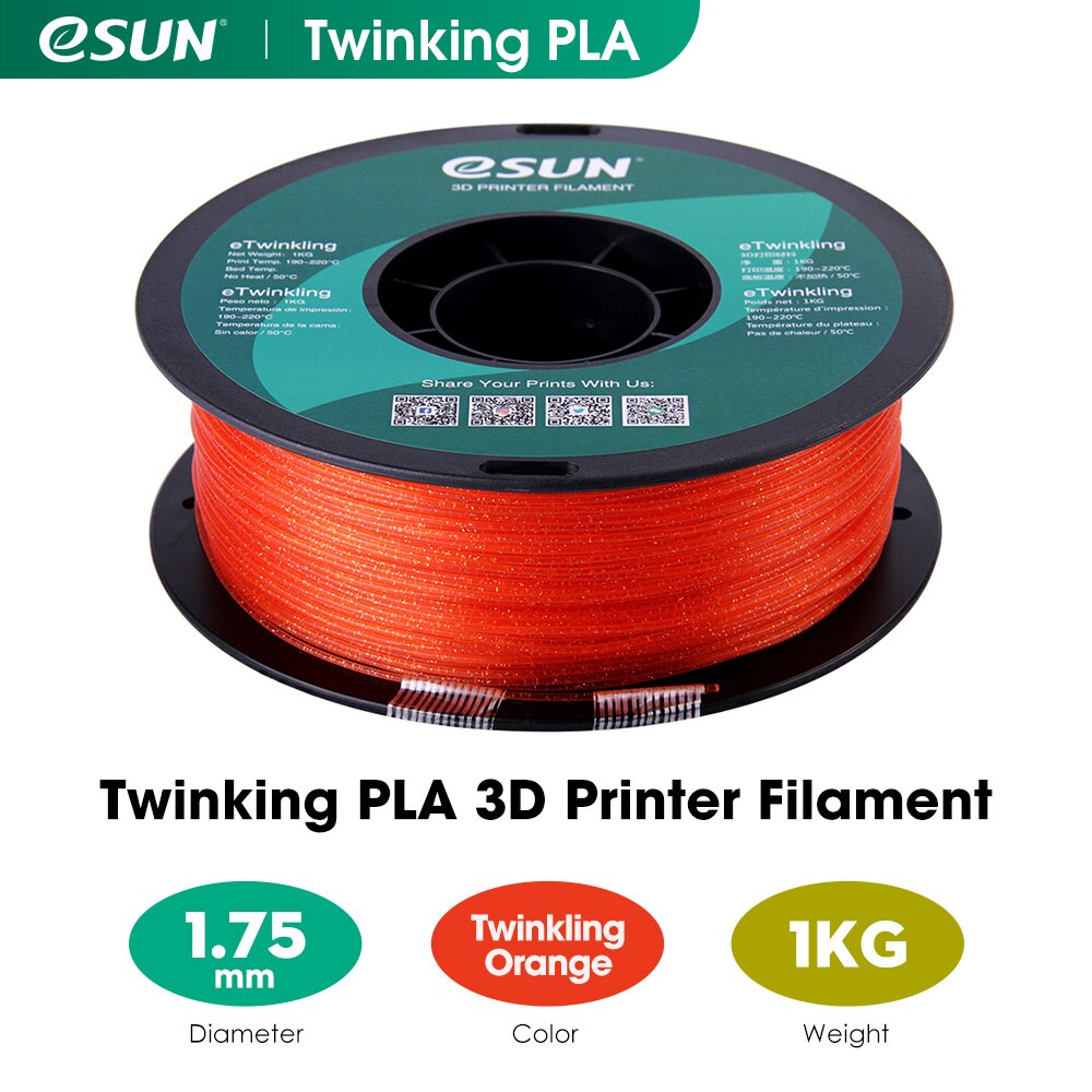 eSUN Twinkling PLA Filament 1.75mm Glitter PLA 3D Printer Filament 1KG (2.2 LBS) Spool 3D Printing Materials for 3D Printers: Orange