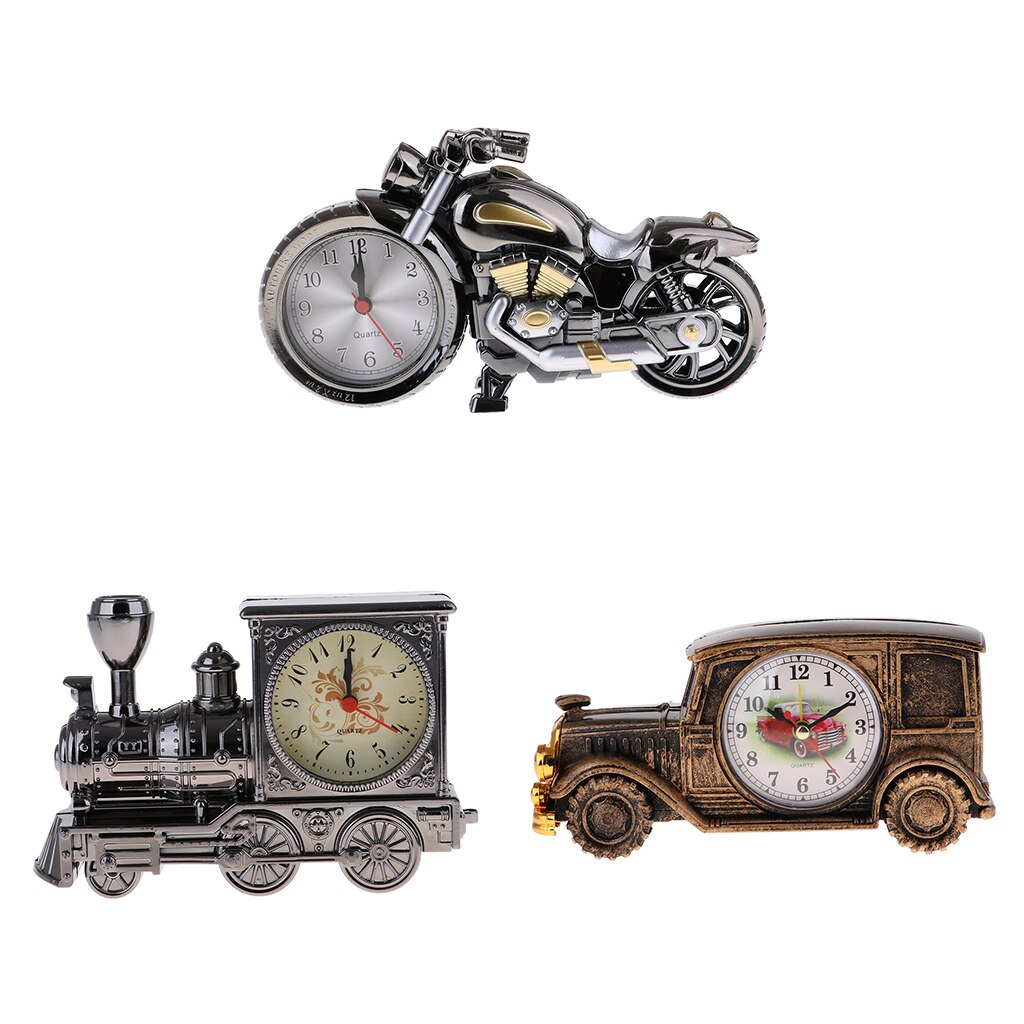 Classic Vehcile Car/Train/Motorbike Model Alarm Clock Quartz Movement Clock Beside for Night Table