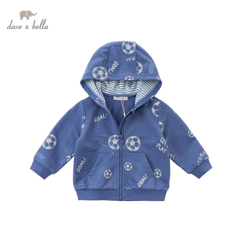 DBA16198 dave bella spring baby boys cartoon hooded pockets zipper coat children tops infant toddler outerwear