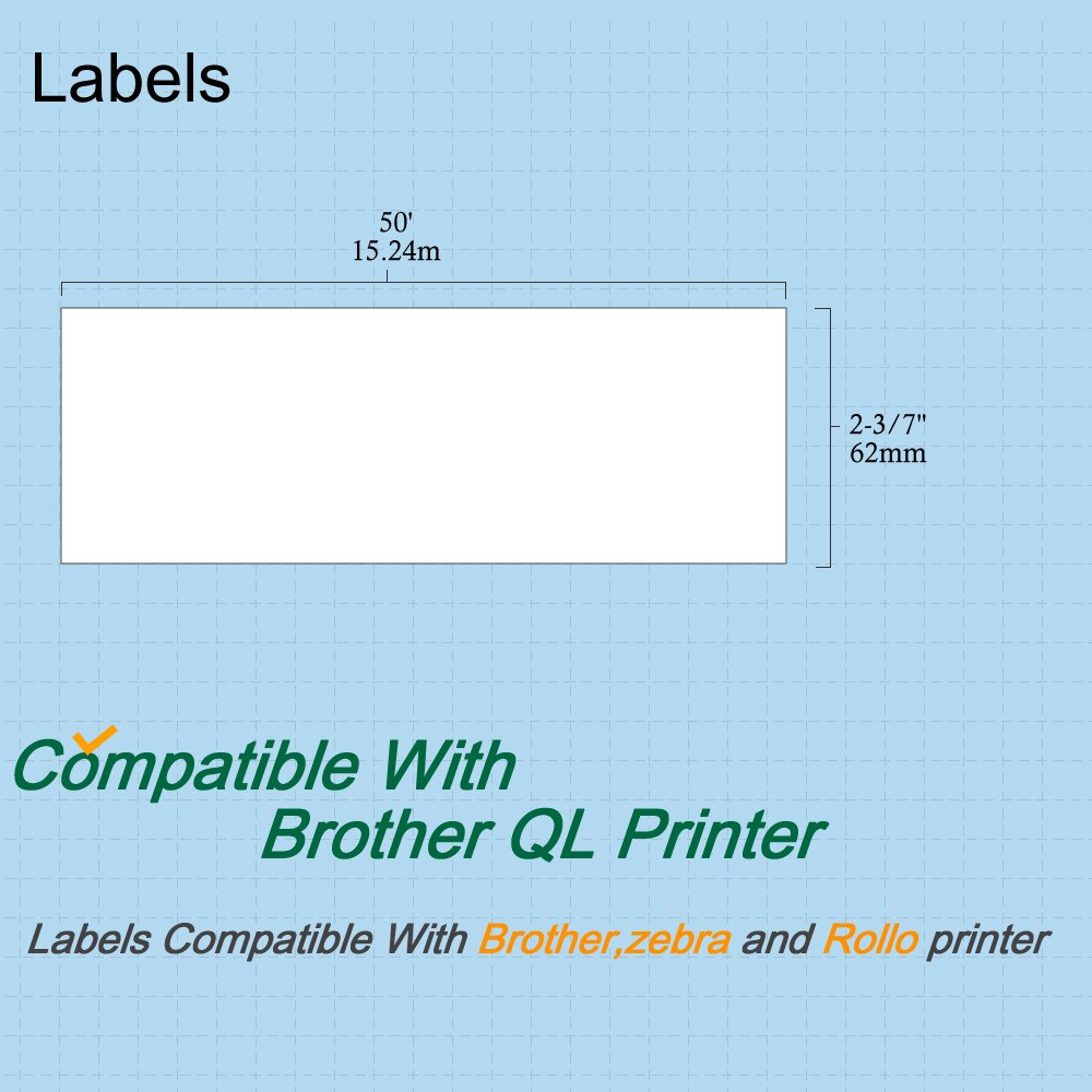 Sonar-DK-22212 Label 62mm*15.24M Continuous Compatible for Brother Label Printer White Color DK-2212 DK22212