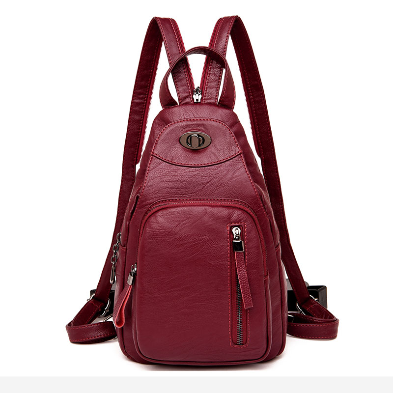 Women Backpacks Shoulder School Bags for Teenage Girls Preppy Style Sackpack PU Leather Rucksack Female Knapsack: Burgundy