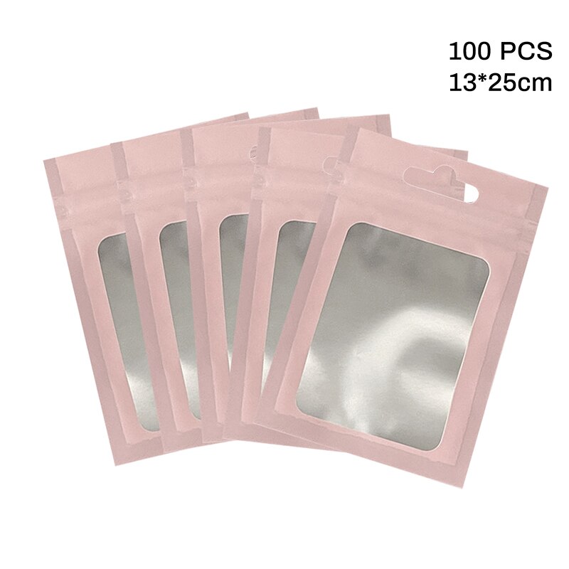 100 Stks/pak Matte Zip Lock Plastic Zak Aluminium Folie Hersluitbare Kleine Rits Water Hologram 13*25Cm Pouch Proof zakjes Voedsel: pink 13x25cm