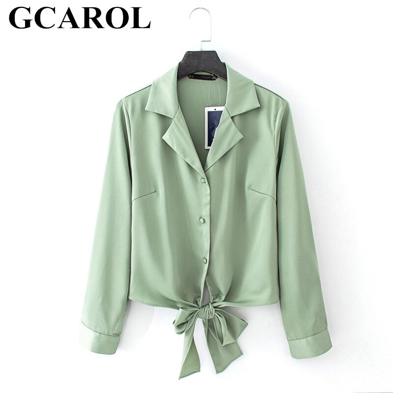 Gcarol tidligt forår jakkesæt krave pletter skjorte bowknot beskåret top afslappet kort bluse high street oversize toppe: M