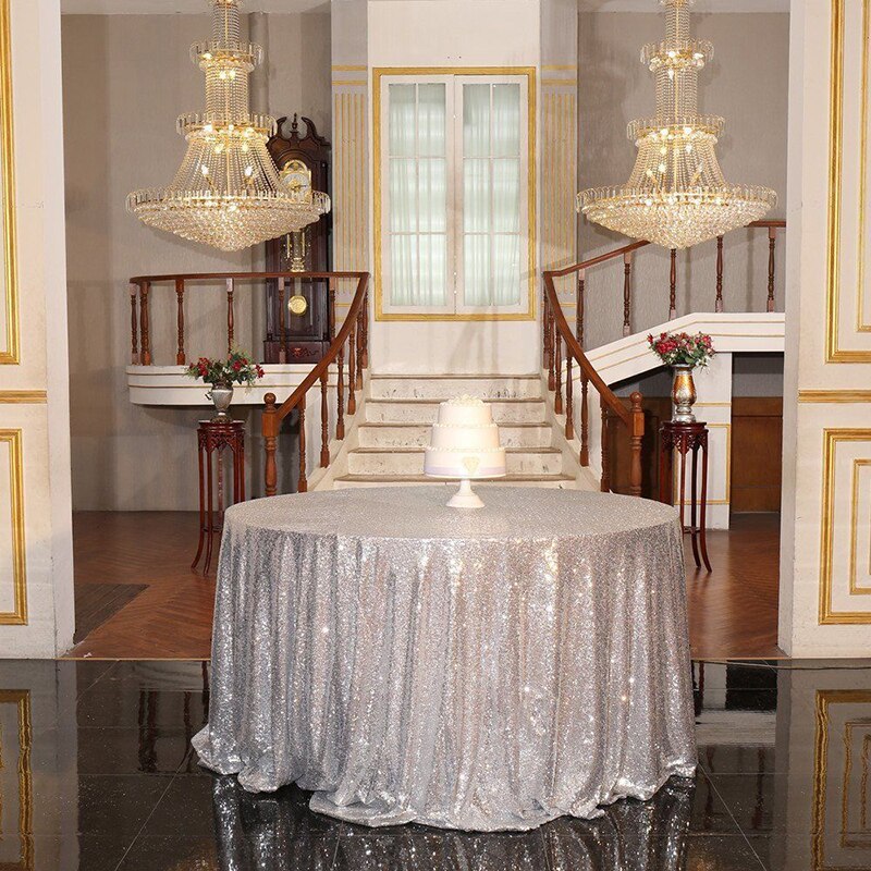Table Cover Wedding Party Round Table skirt Sequin Tablecloth Rectangular stretche Table Skirt Cloth Glitter Table Home