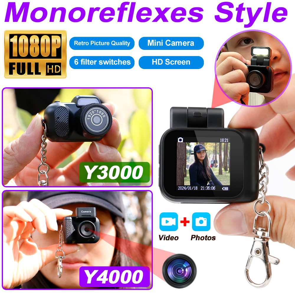 Y4000 Kids Monoreflexes Style Mini Camera With Flash Lamp And Battery Dock Portable Video Recorder 1080P With LCD Screen Y3000