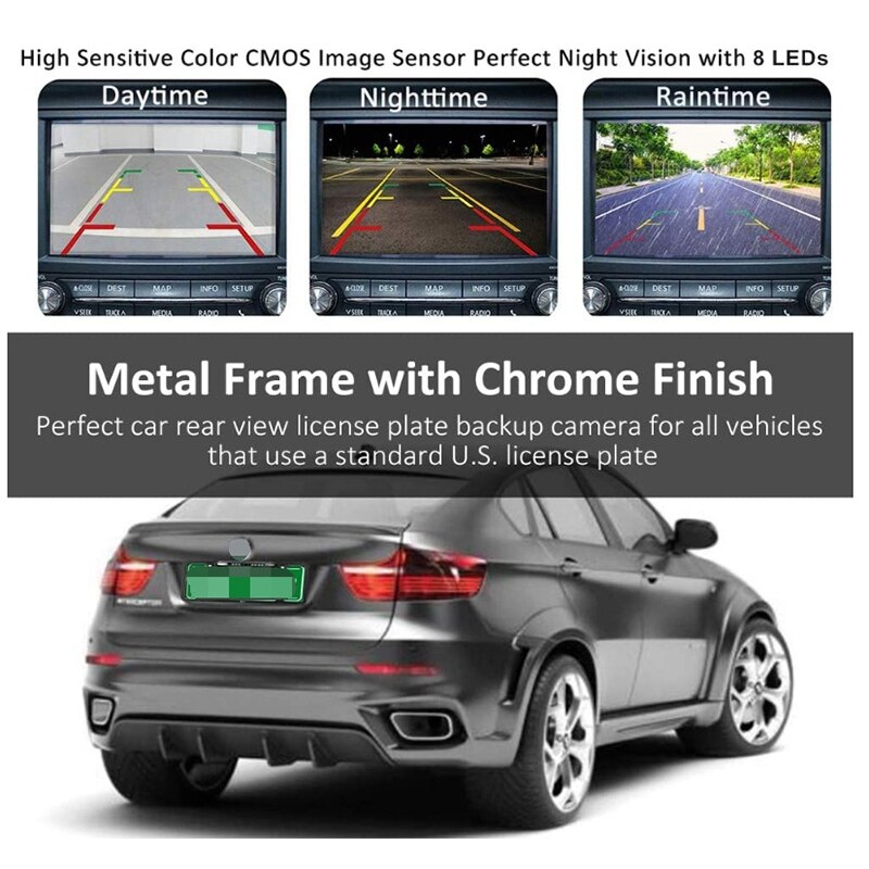 Marco para matrícula cámara de respaldo visión nocturna vista trasera de coche cámara con 8 LEDs 170 ° ángulo de visión cámara de respaldo