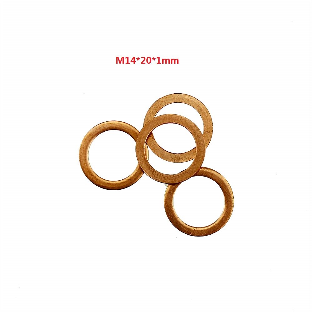 100 Stck 1mm Kupfer Dichtung metrisch Flache Abdichtung Scheiben M10 M12 M14 Auto Abdichtung Unterlegscheibe Verschiedene Spezifikationen: M14-20-1mm
