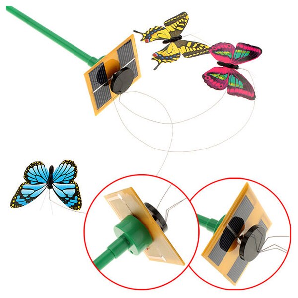 Solar Powered 3pcs Dancing Flying Butterfly with Stick For Garden Yard Plant Decor Novelty & Gag Toys Solar Toys
