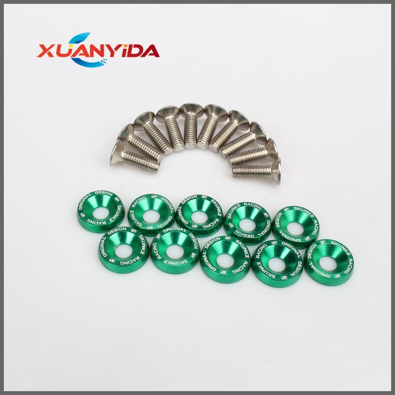 Xuanyida Racing 10PC M6 CNC Billet Aluminum Fender Bumper Washer Bolt Engine Bay Dress Up Kit : Army Green