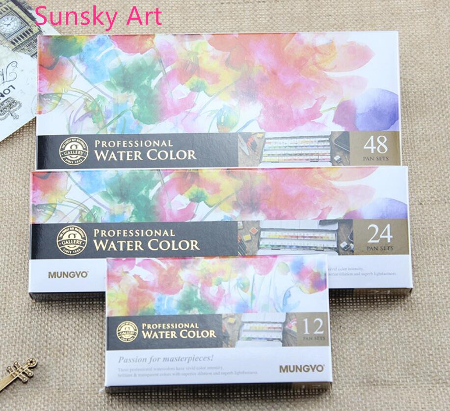 Mungyo 12 24 48 farve ensfarvet akvarelmaling sæt bærbar metalboks akvarel pigment kunstner tegning akvarel papir leverancer