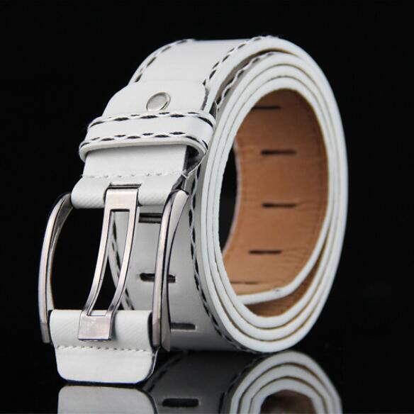 Mænd kvinder bælter punk stil retro business bælter mandlige pu læderrem luksus pin spænde bælter ceinture homme: Hvid