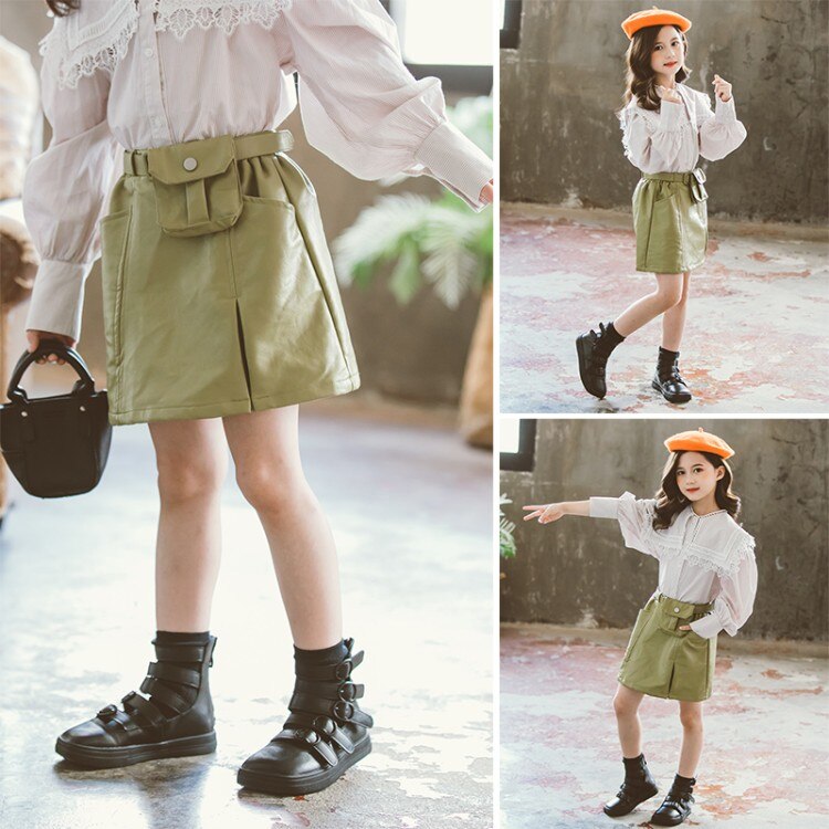 Faux Leather Skirts for Girls Summer Children's Party Skirts Bottom Solid Color Girls Skirt Casual Mini Skirt 4 6 8 12 14 Year