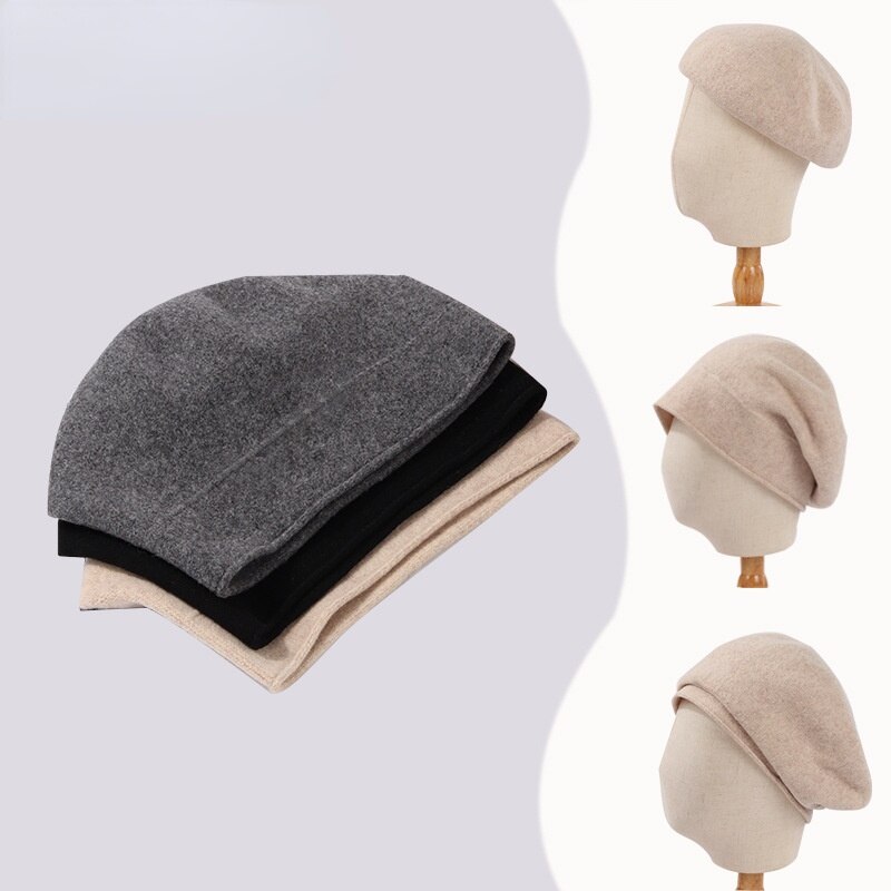 Nowy 100% kaszmir czapka czapka bez daszka kobiety jesienno-zimowa zwykły miękka ciepła wełna ochrona słuchu czapka damska japońska dzianinowa czapka z czaszkami