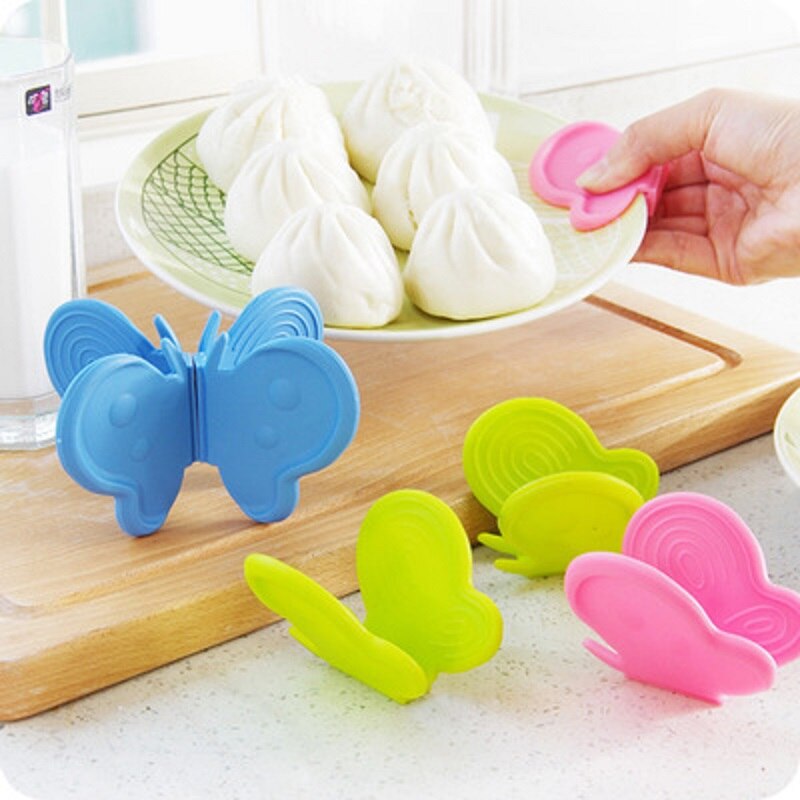 Pince antidérapante en silicone | 1 paire de mignons, silicone papillon anti-brûlure, outil de cuisine pour micro-ondes, pince de prise à haute température