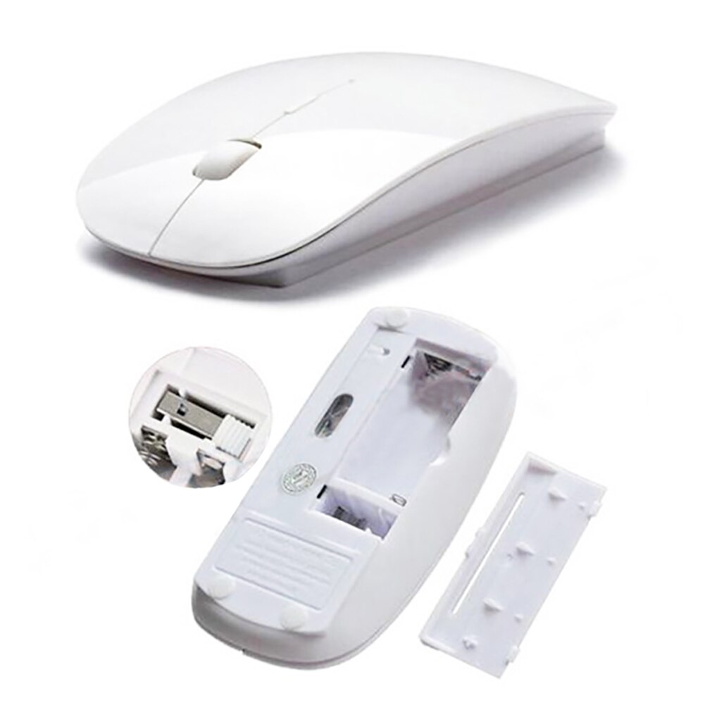 Ultra Thin DPI USB Optical Wireless Computer Mouse 2.4G Receiver Magic Mice Super Slim Mouse for Mac PC Laptop NO Bluetooth: White