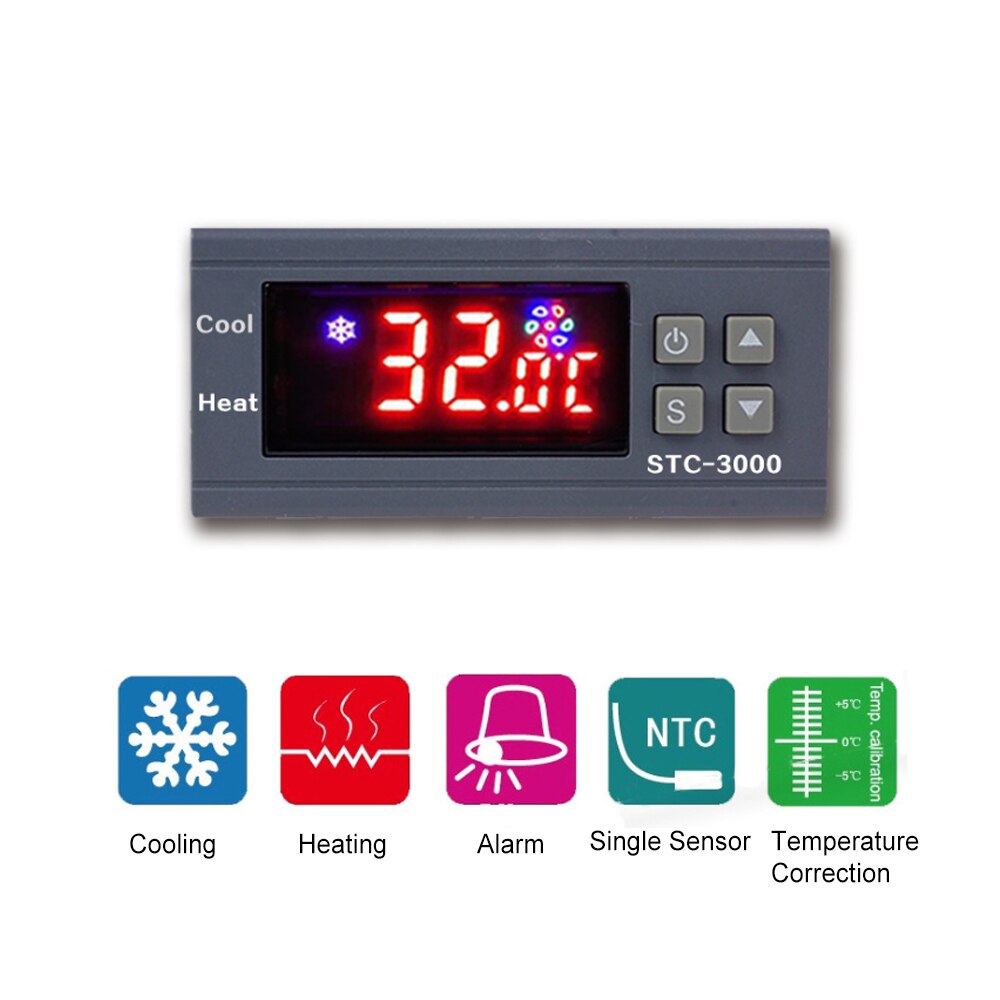 Digital Temperature Switch Controller Heating Cooling Relay NTC Sensor Temp Control Thermostat for Freezer Fridge Hatching