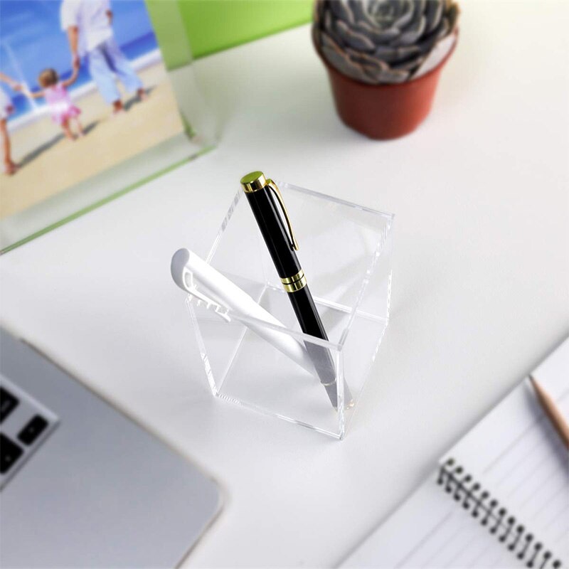 Acrylic Pen Holder 2 Pack,Clear Desktop Pencil Cup Stationery Organizer for Office Desk Accessory