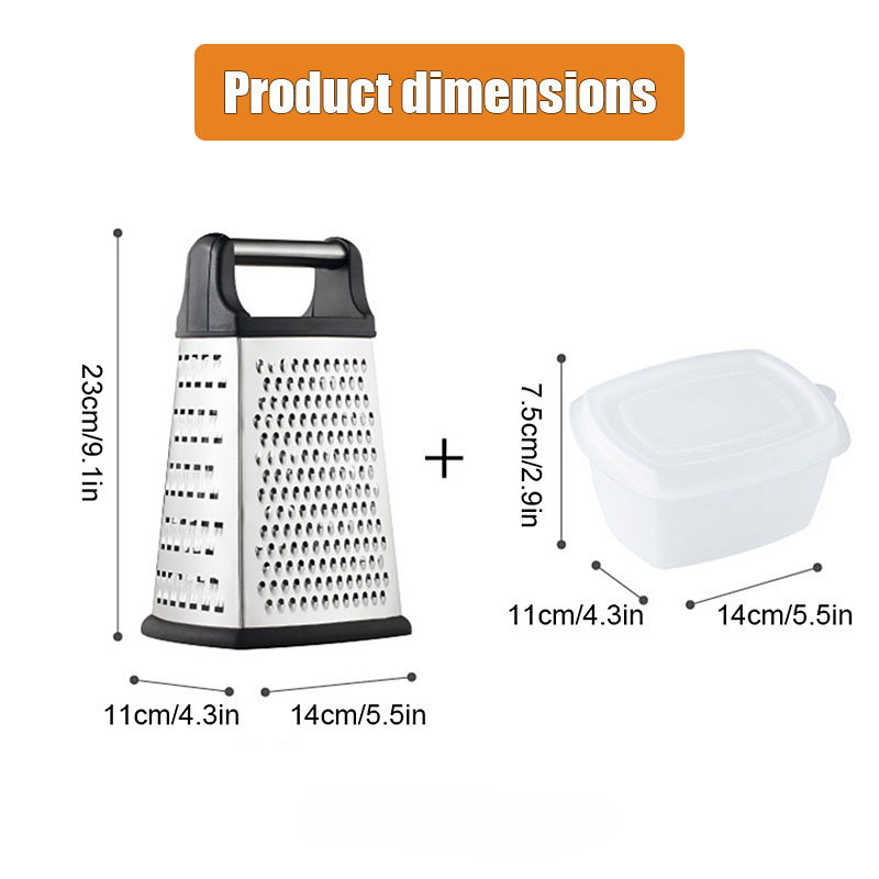 Stainless Steel Box Cheese Grater With Container 4 Sides Box Grater Handheld Kitchen Food Shredder for Vegetable Ginger Cutter