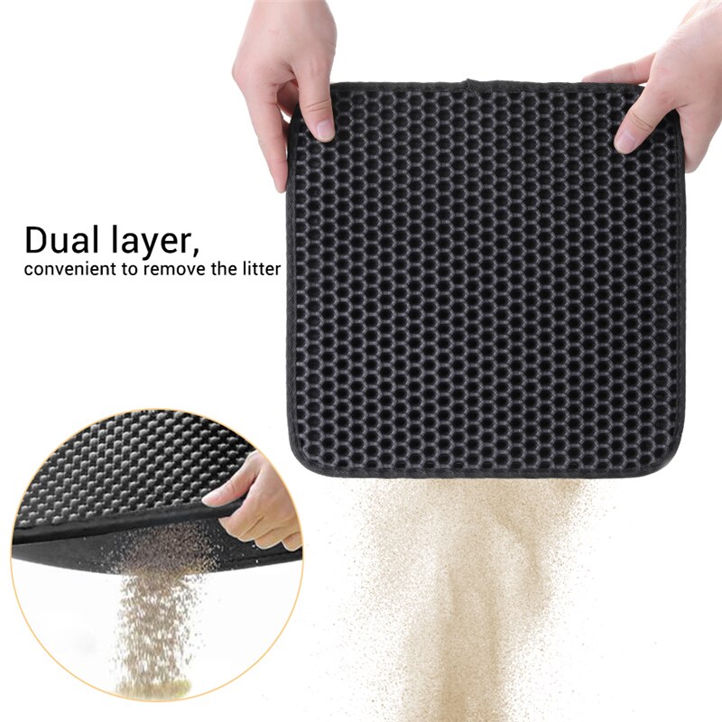 Cat Litter Mat Double-Layer Honeycomb Rubber Pet Sand Litter Trapper Mat Non-Slip Waterproof Bottom Kitten Toilet Carpet Pad Rug