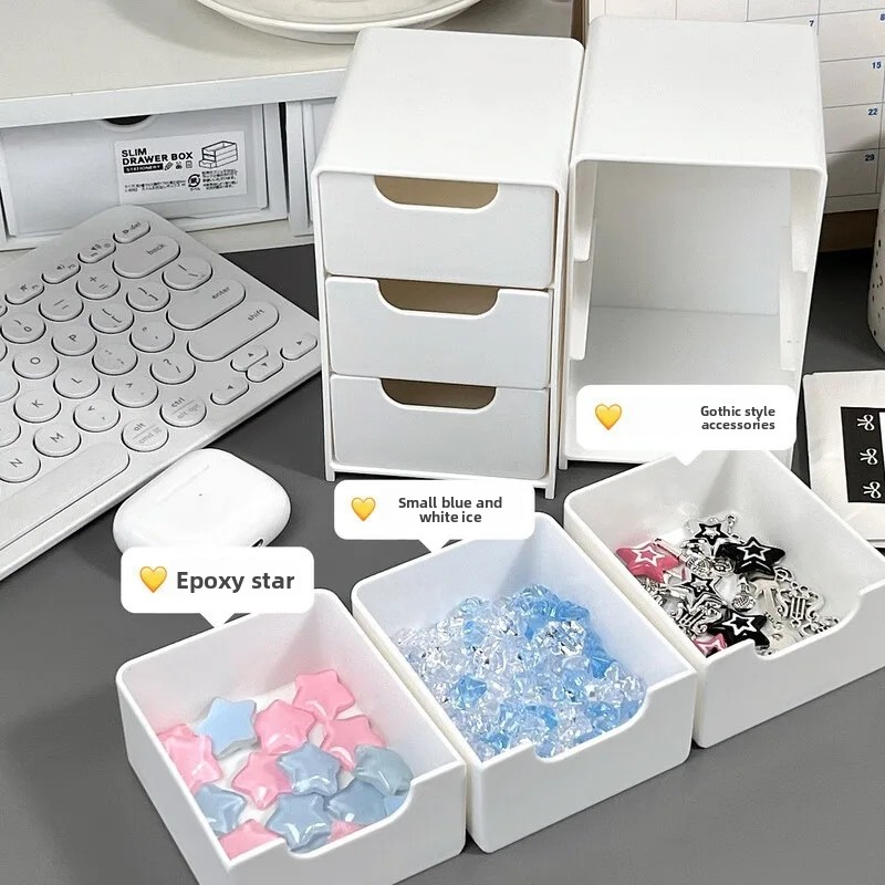 Desktop Organizer Box Drawer Style Cosmetic Jewelry Storage Box Student Desk Stationery Hair Tie Placement Box Plastic Material