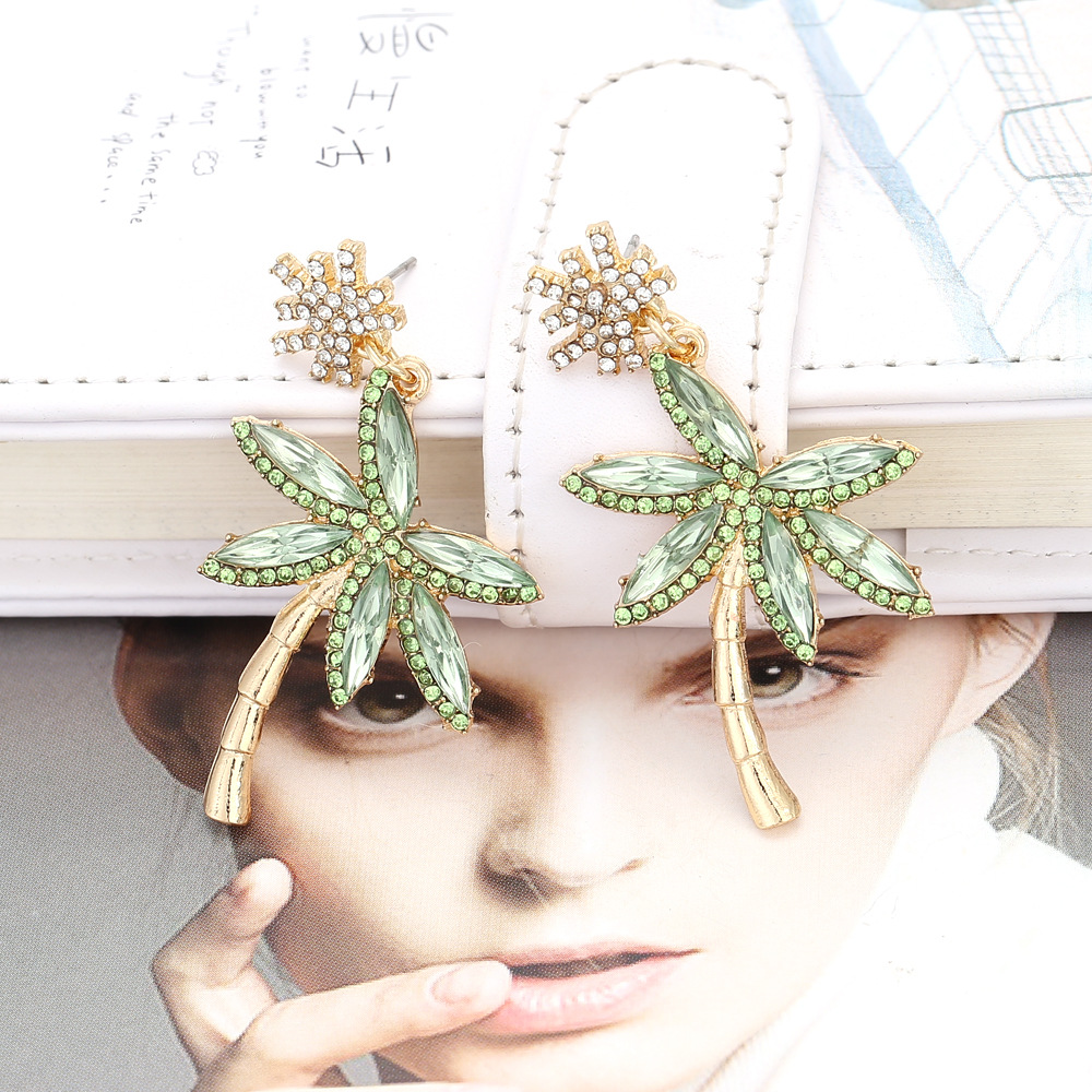 Pendientes de árbol de coco con diamantes de imitación con personalidad, pendientes geométricos exagerados, estilo festivo,