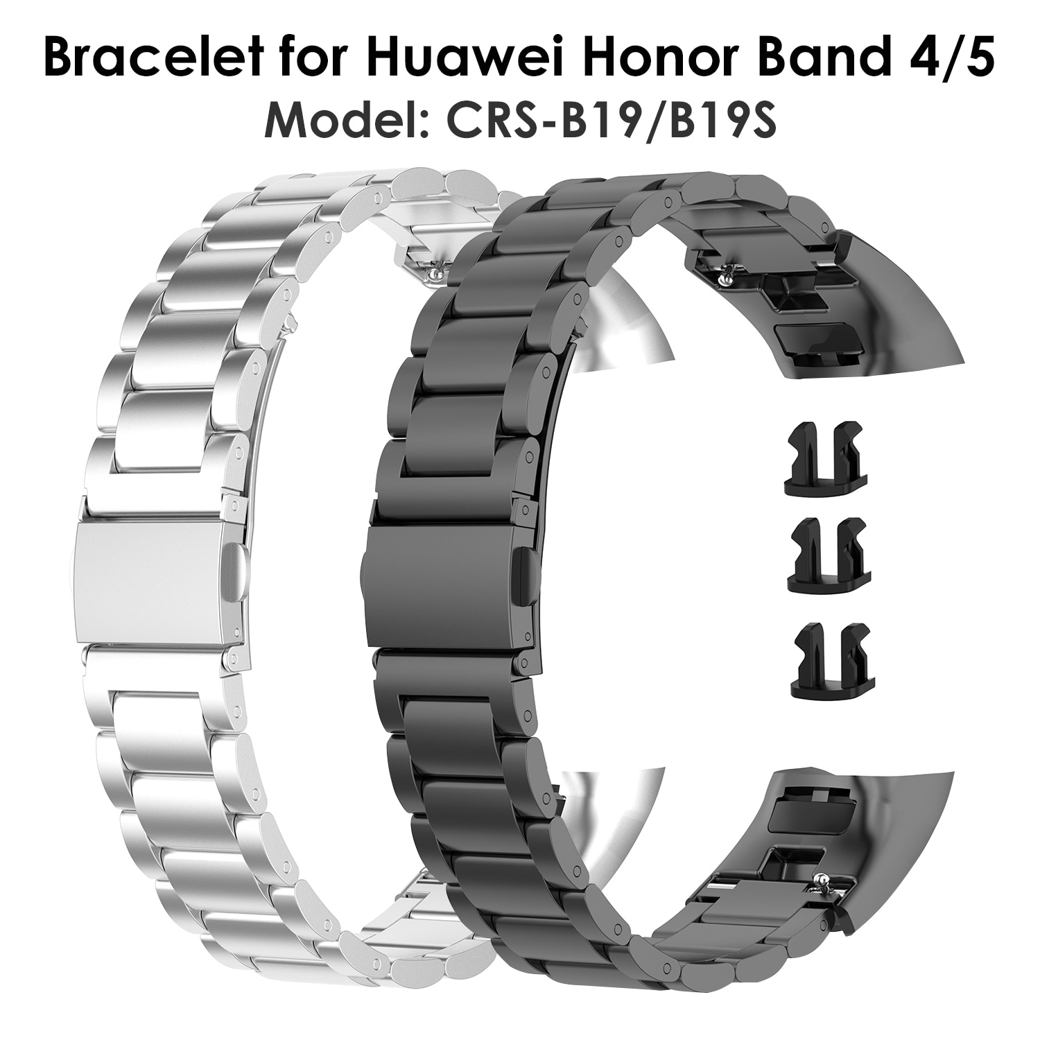 Honor band 5 rustfrit stål urbånd armbånd stropper til huawei honor band 4 armbånd sort sølv metal crs -b19 crs -b19s