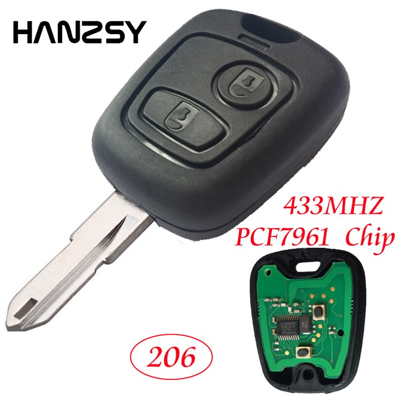 Clé télécommande à 2 boutons 433Mhz, transpondeur PCF7961, lame NE73, pour voiture PEUGEOT 206
