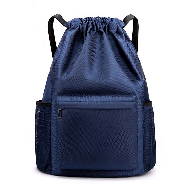 Men/Women Drawstring Pocket Backpack Nylon Waterproof Backpack Large Capacity Drawstring Travel Bag Fitness Sports Bag: 12 inches / Blue