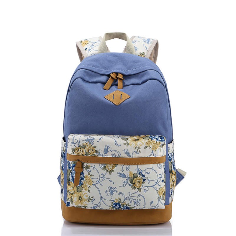 Scione canvas dames schooltas rugzakken voor meisjes mochila escolar bloemenprint computer laptop rugzak schoolrugzak  p112: Blauw