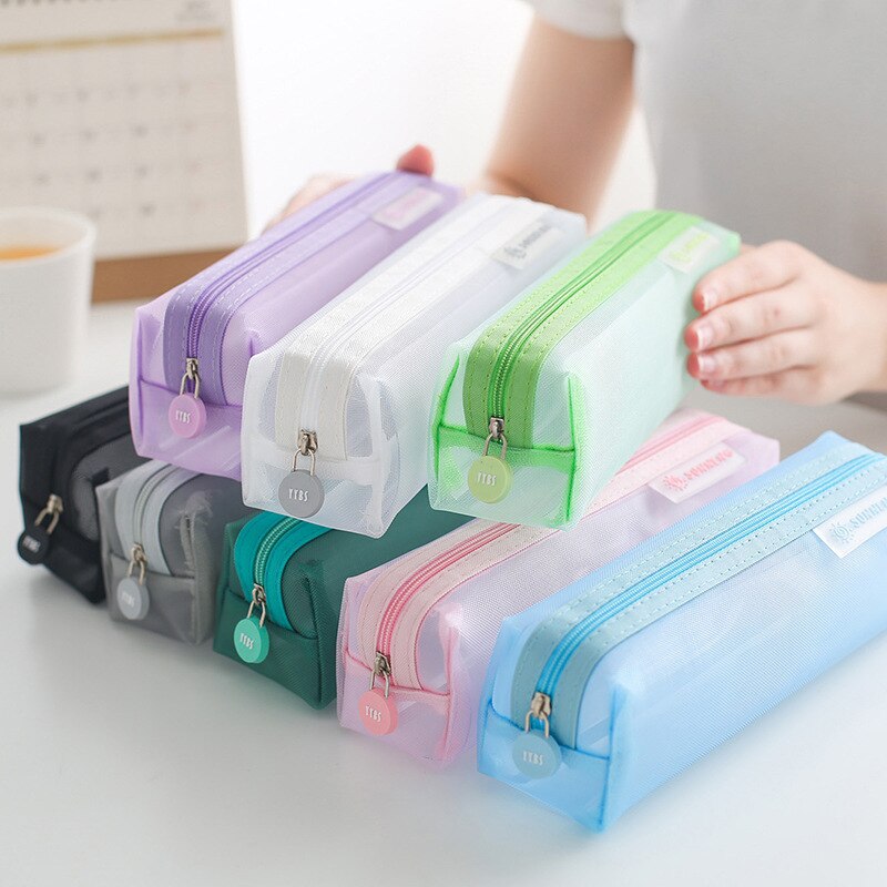Bolsa de lápices de papelería transparente para examen de estudiante, estuche de bolígrafos de malla de nailon dedicado, bolsa de gran capacidad Unisex, suministros escolares