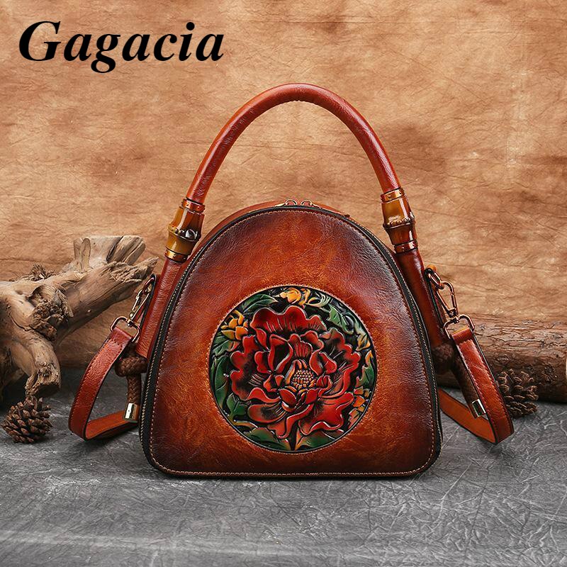 Gagacia 2021 novos sacos de ombro para as mulheres do vintage bolsa couro estilo chinês artesanal em relevo flor feminina bolsas concha