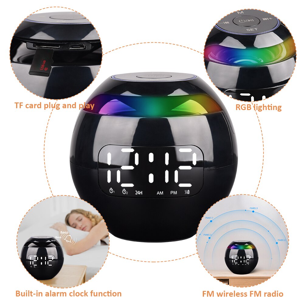 Mini Bluetooth Speaker Alarm Clock Wireless Bluetooth Sound Box With LED Display Digital Clock FM Radio Night Light Table Clock