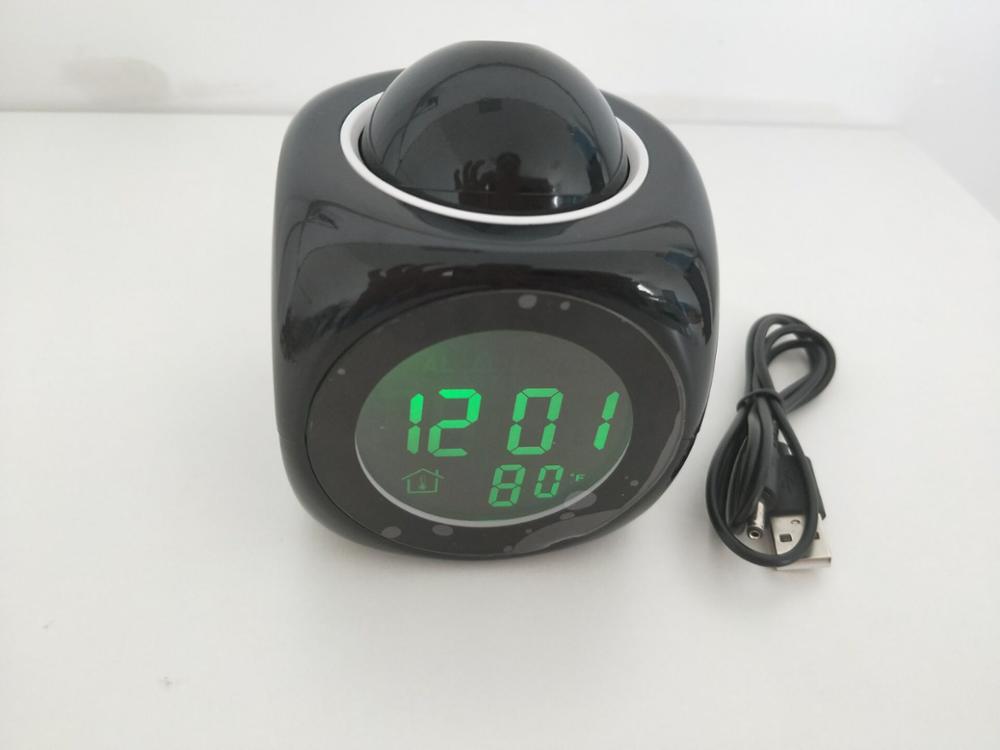 Projectie Wekker Digitale Datum Snooze Functie Achtergrondverlichting Projector Bureau Tafel Led Klok Met Tijd Projectie: black