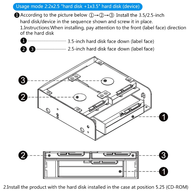 Staffa per Rack di conversione del disco rigido telaio unità ottica Bit HDD multifunzionale da 5,25 pollici a 3,5 pollici staffa Olmaster 2,5 pollici