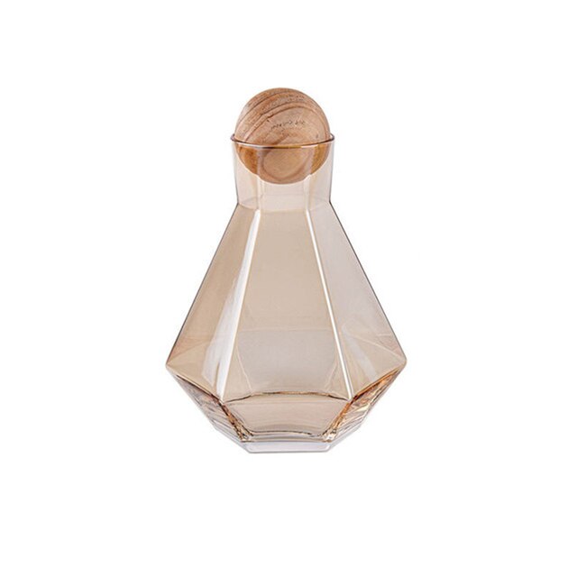 Juego de jarra de vidrio con tapa de madera para vino, whisky, cerveza, zumo, hervidores de agua potable, 1/5 piezas: Amber Bottle