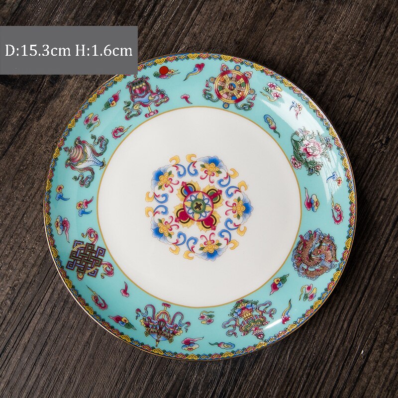 Chinese Ceramic Plates Golden Stroke Enamel Decorative Porcelain Dinner Plate Dinner Steak Pasta Dishes Restaurant Serving Tray: A