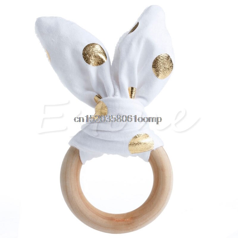 Håndlaget tre naturlig baby tannring ring chewie teether bunny sensorisk leketøy  u50f: Tenner wg