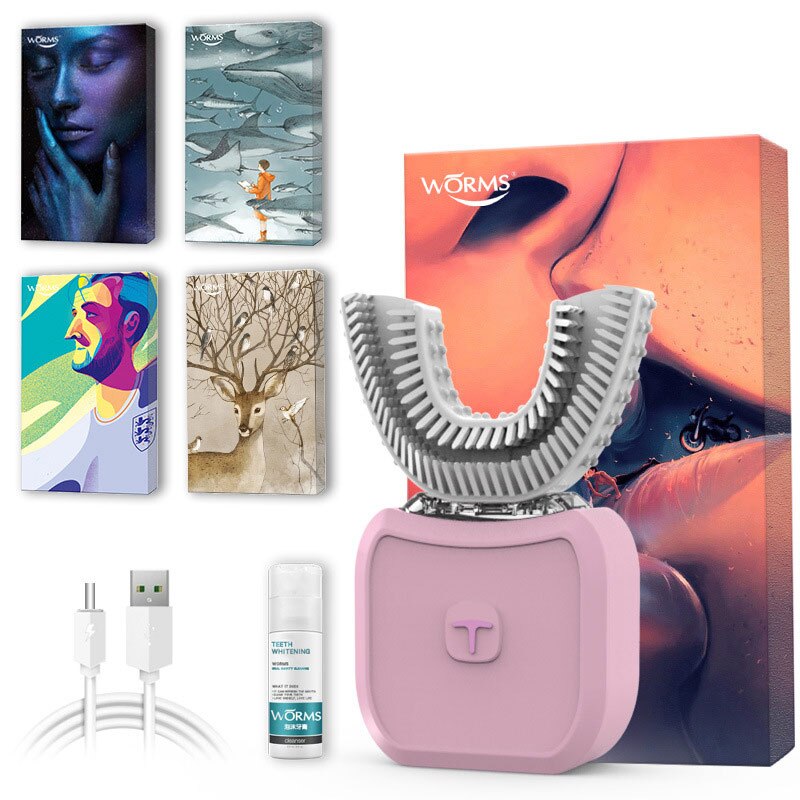 U-shaped 360° Automatic Sonic Electronic Toothbrush USB Rechargeable Ultrasonic Yellow Tooth Beauty Teeth Whitening Toothbrush