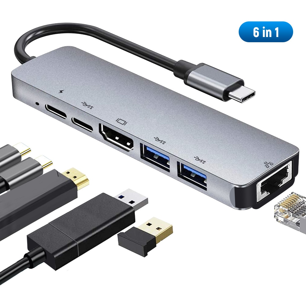 8 In 1 Aluminium USB-C Hub Naar Hdmi + Usb 3.0 + Pd Oplaadkabel RJ45 Ethernet Micro Sdtf otg Adapter 3 In 1 5 In 1 6 In 1