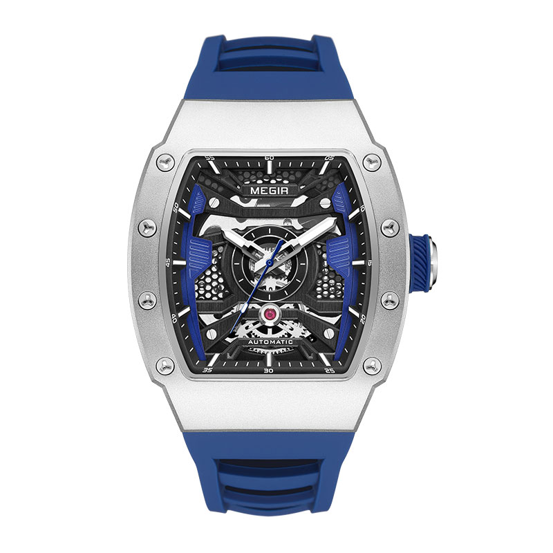 Reloj mecánico automático MEGIR para hombre con caja de acero inoxidable, correa de silicona, reloj de pulsera luminoso resistente al agua a la 8604: Café