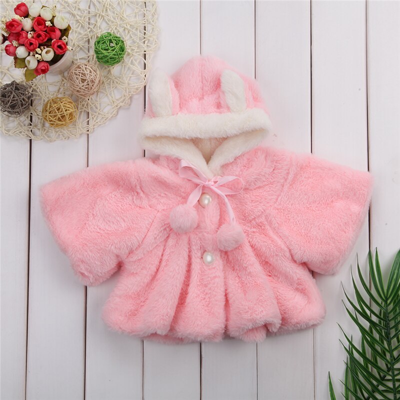 Cute Baby Toddler Girl Warm Fleece Winter 3D Ear Hooded Coat Snowsuits Jacket Cloak Clothes for Girls