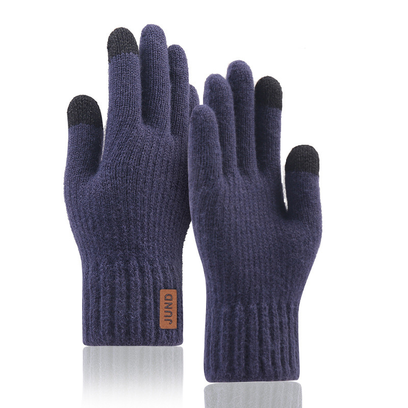Herre & #39 ;s plus fløjl fortykket strik ulden cykel luffer vinter cashmere elastisk touch screen kørehandsker  h49: Blå