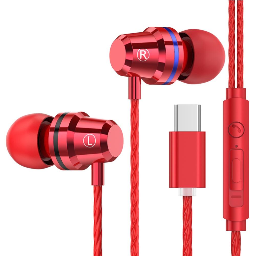 Earphones Sports Dual Drivers 4 Units Heavy Bass HiFi In-ear Wired Earphones Headphones Earbuds Type-C headset With Microphone: Red Type-C